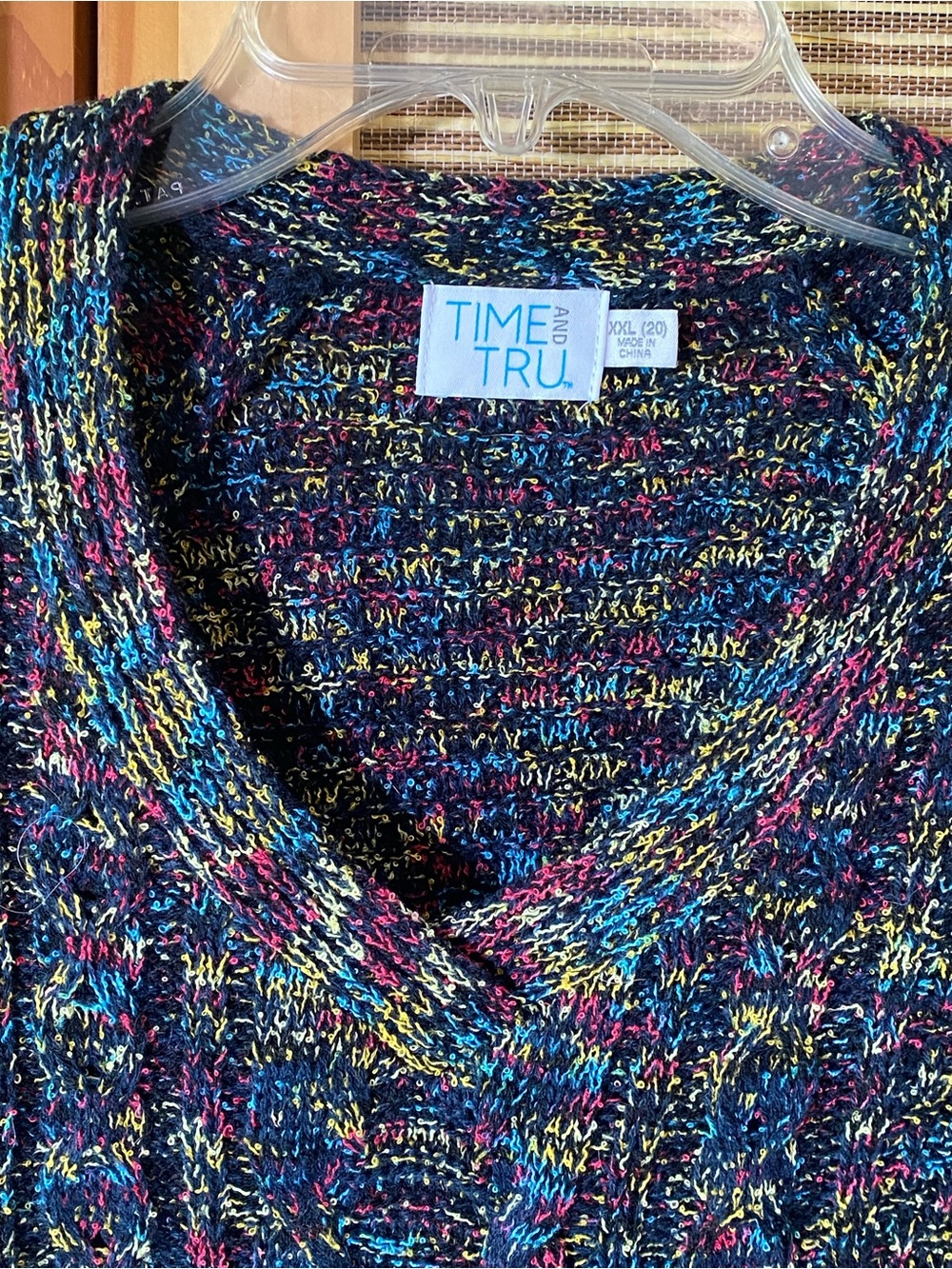 Time & Tru V-neck multicolor sweater